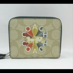 Coach Double Zip Wallet Signature Canvas Rainbow